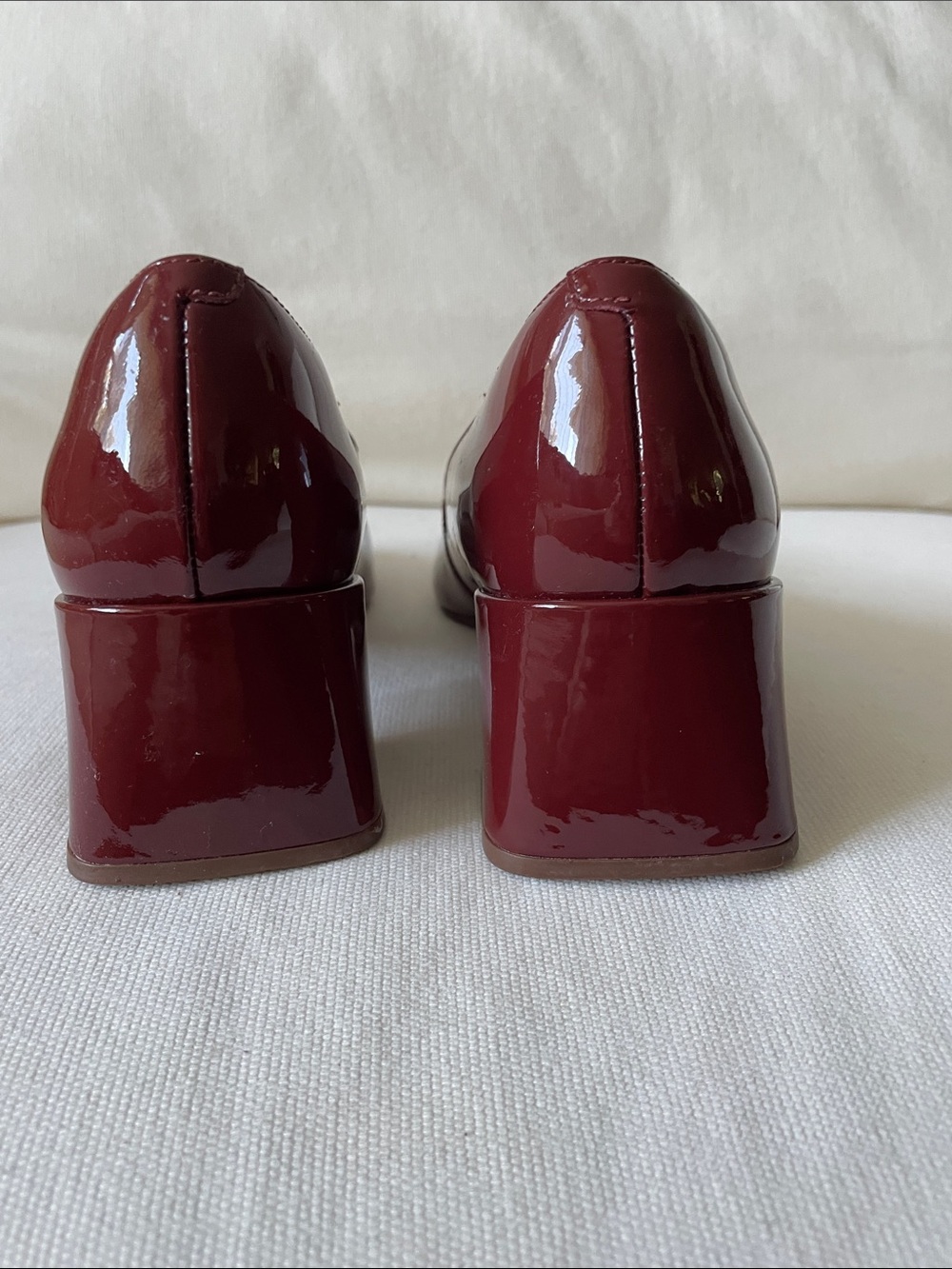 Clarks Burgundy Patent Block Heel Pumps with Gold Buckle - Picture 5 of 8